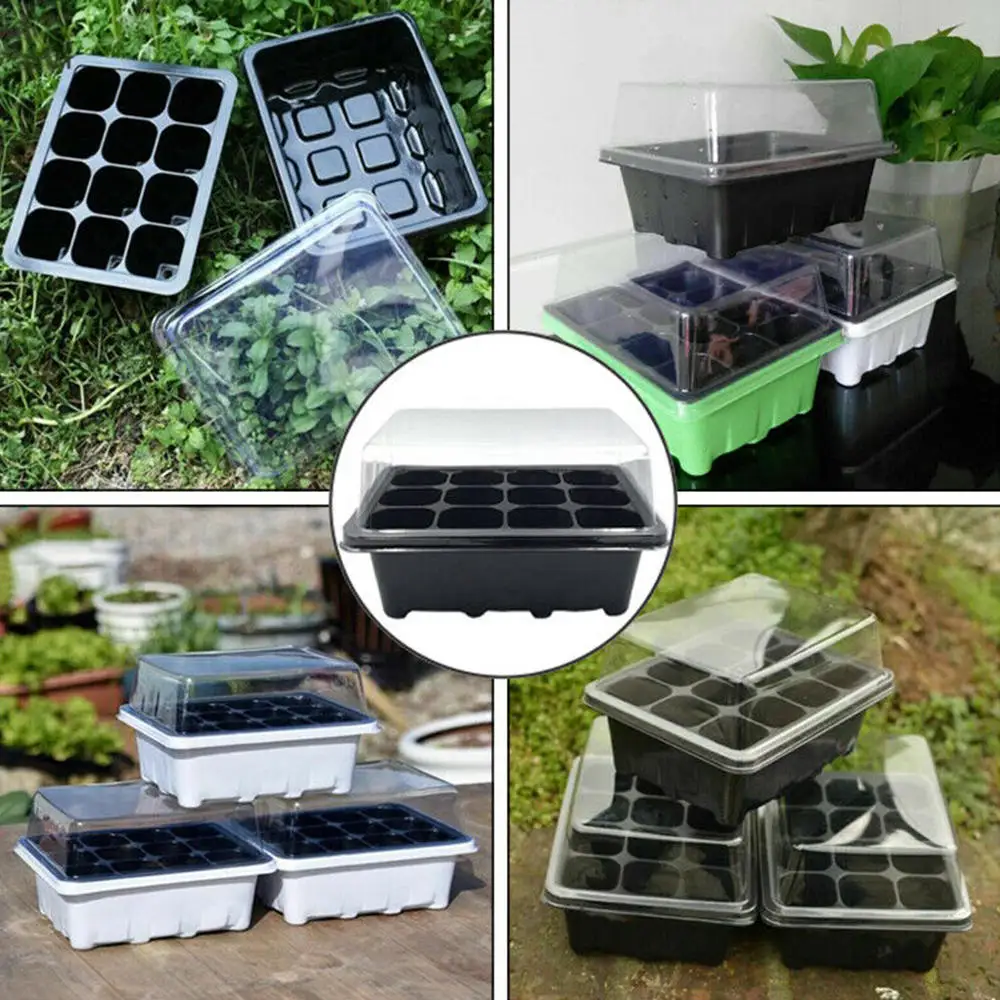 12 Cells Plant Seed Starting Grow Box Pot Nursery Seedling Propagation Tray 