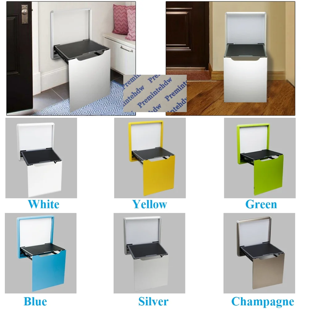 Thin Wall Mount Aluminum Alloy Folding Seat Stool Soft Slow Motion Bathroom Closet Cloakroom Vestibule RV White Silver Champagne
