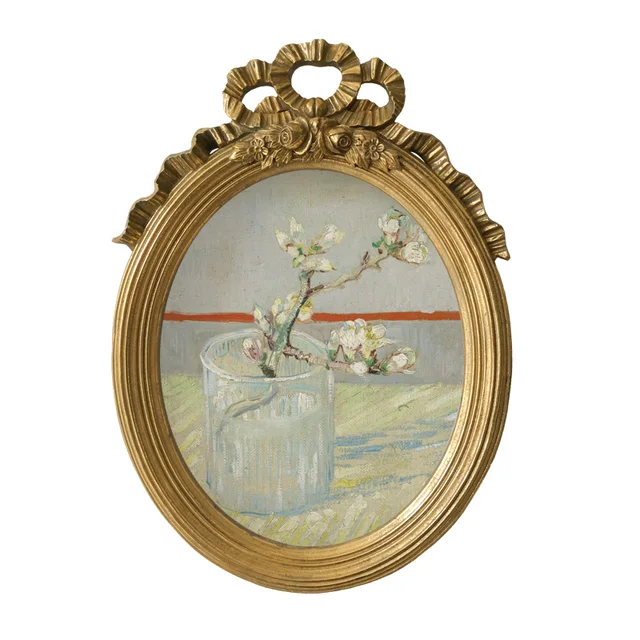 Van Gogh Apricot Flower Decorative Painting with Carved Bow Round Frame
