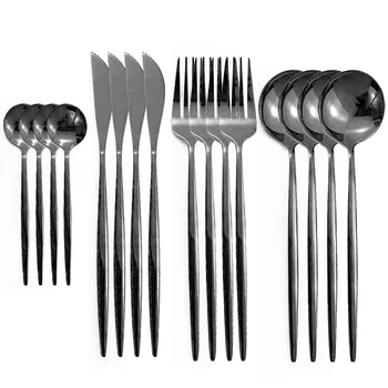 

16pcs Black Dinnerware Set Cutlery Set 18/10 Stainless Steel Tableware Copper Rosy Gold Fork Knife Spoon Dinner Set Silverware