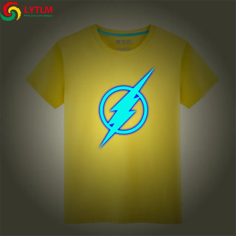 LYTLM DC рубашка с героями комиксов неоновая футболка с надписью «Flash» Детская футболка с надписью «Big Bang Theory» черные Забавные футболки с короткими рукавами светящийся хлопок - Цвет: Цвет: желтый