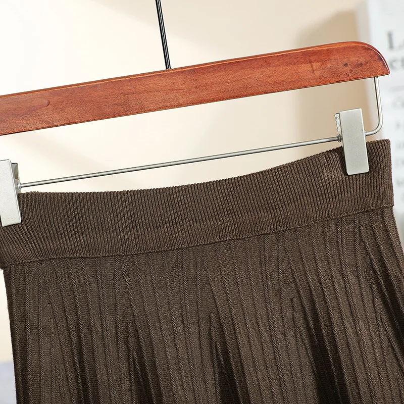 YUSHU, винтажный женский длинный свитер, юбка с высокой талией, теплые, плиссированные, миди, вязаные юбки, офисные, женские, элегантные, трапециевидные юбки YS0455