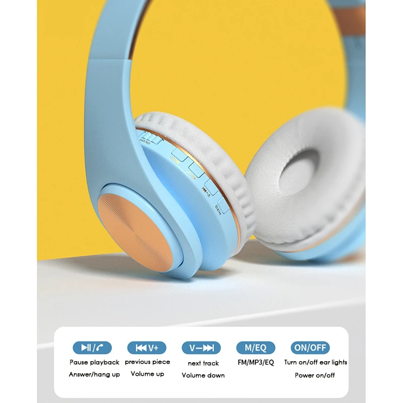 Bluetooth Headphones Cat Ear LED Light Up Wireless Foldable Headphones over Ear for Smartphones Laptop PC TV