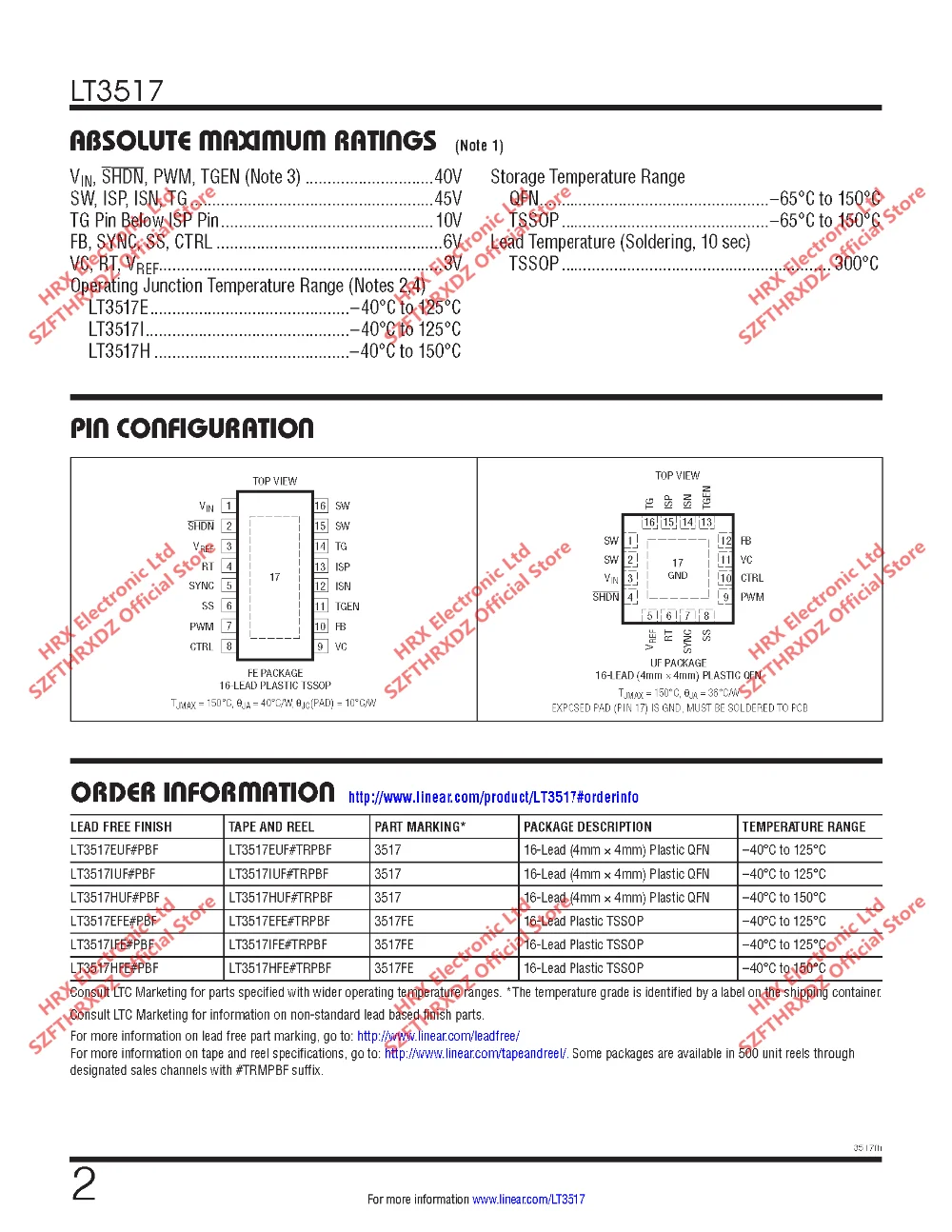 LT3517EFE# TRPBF 3517FE TSSOP16 LT3517EFE# PBF 3517FE TSSOP-16 LT3517EFE 2500 шт./катушка светодиодный драйвер освещения