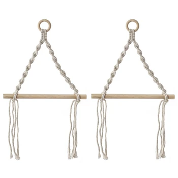 

Nordic Macrame Wall Hanging Wooden Stick Toilet Paper Holder Towel Hanger Decor, 2PCS