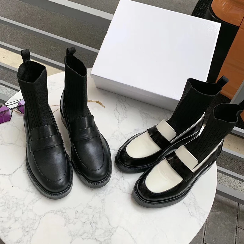 Зимние сапоги женские носки Botas Mujer кожаный бурдюк Feminina смешанные цвета обувь женские удобные Botines Mujer эластичные сапоги