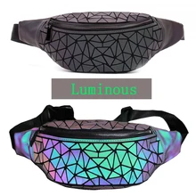 2019 Fashion Luminous Fanny Pack Women Holographic Waist Bag Geometry Chest Bao Belly Bags Money Phone Hip Bags Bolsa Cintura