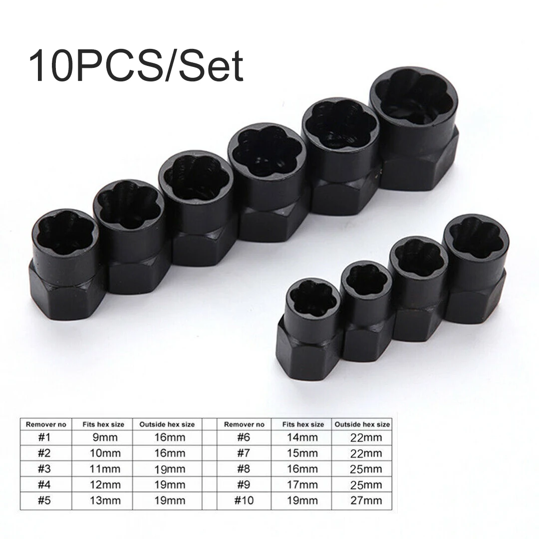 

10Pcs Broken Bolt High Remover Extractor Kit Damaged Nut Stripped Socket Wrench Tool Set Hardware Repair Hand Tool