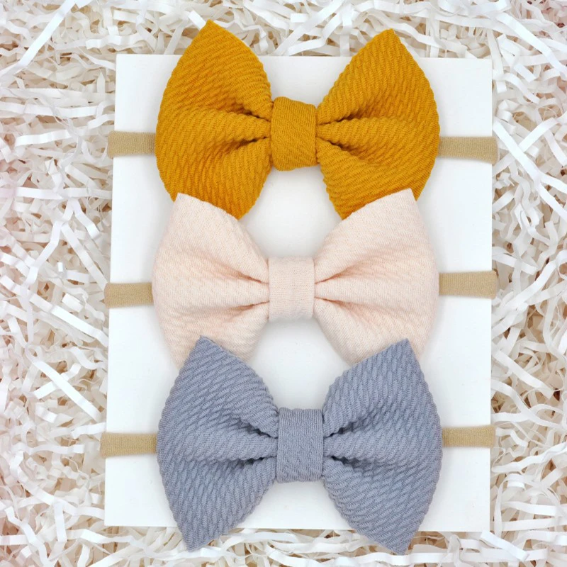 

Set of 3Handmade Fabric Bows Headband For Toddlers Soft Elastic Nylon Newborn Hairband Baby Girl Hair Accessories