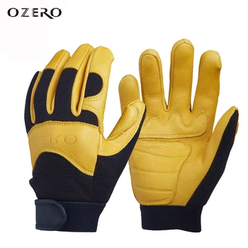 OZERO 사슴 가죽 작업용 장갑, 운전자 보안 보호 안전 작업자, 사냥 오토바이, 모토 라이딩 장갑