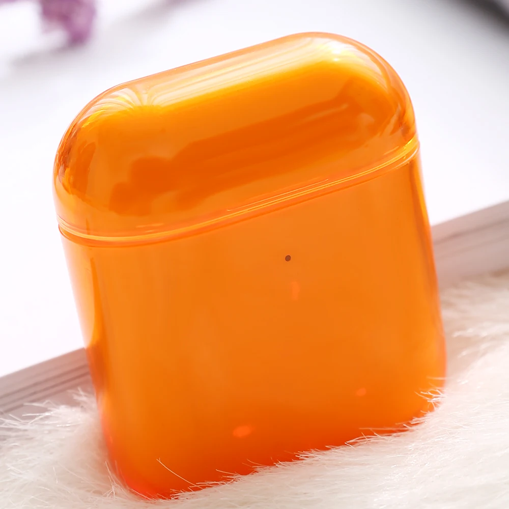 Милый цветной наушник конфеты чехол для Apple AirPods 2 Чехол Air Pods защита AirPods2 жесткий кристально прозрачный бесцветный аксессуары - Цвет: Orange