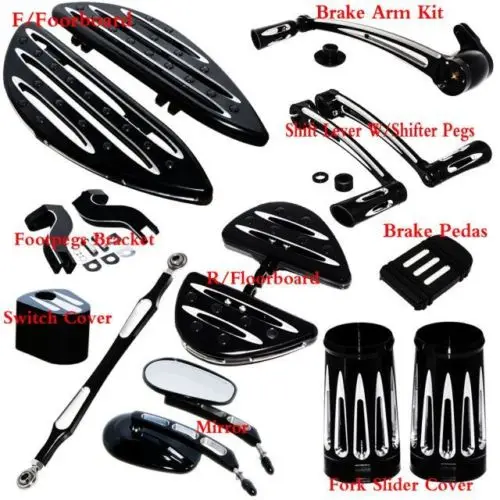 Set Driver Floorboards Toe Heel Shift Levers Shifter Pegs Compatible with Harley Touring FLH FLT Passenger Floor Board 