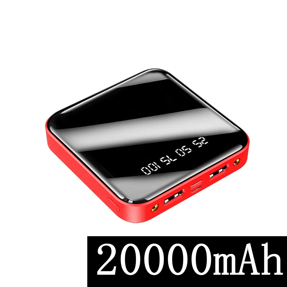 20000mAh Red 20000 мА/ч мини-Банк мощности для телефона 10000 мА/ч портативное зарядное устройство цифровой внешний зеркальный внешний аккумулятор - Цвет: 20000mAh Red
