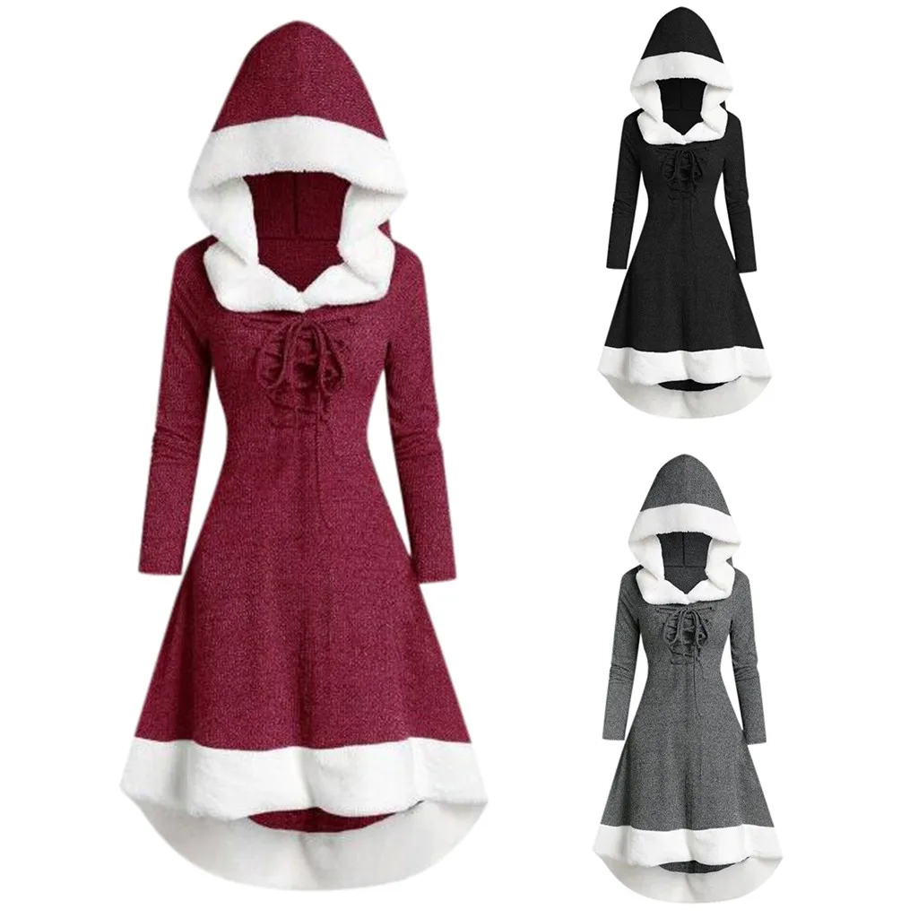 Ropa mujer, рождественское платье, женская зимняя мода, длинный рукав, пэчворк, с капюшоном, винтажное платье, вечерние платья, roupa feminina