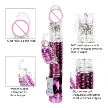 IKOKY Dildo Vibrator for Women Telescopic Rotating Bead Rods USB Rechargeable Butterfly Dual Vibration Wand Sex Toys 4