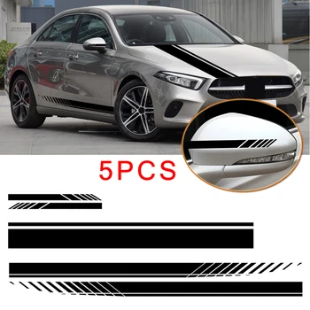 

Durable And Practical 5PCS Long Stripe Graphics Car Side Body Hood Mirror Vinyl Decal Sticker Black