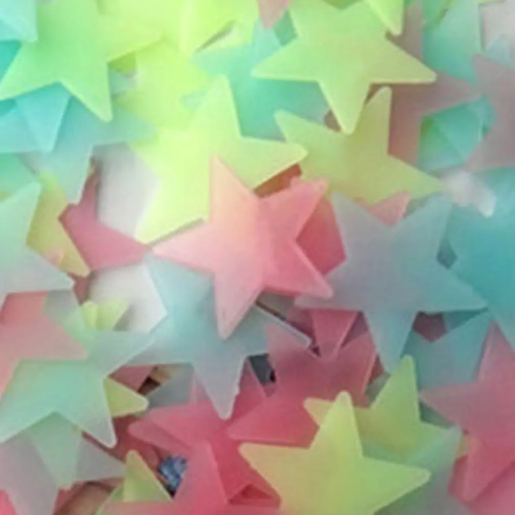 100 шт. 3/3. 8/4. 6 см светящаяся звезда светящаяся наклейка для стены флуоресцентная 3D детская спальня потолок дома темное место Звезда стикер на стену s