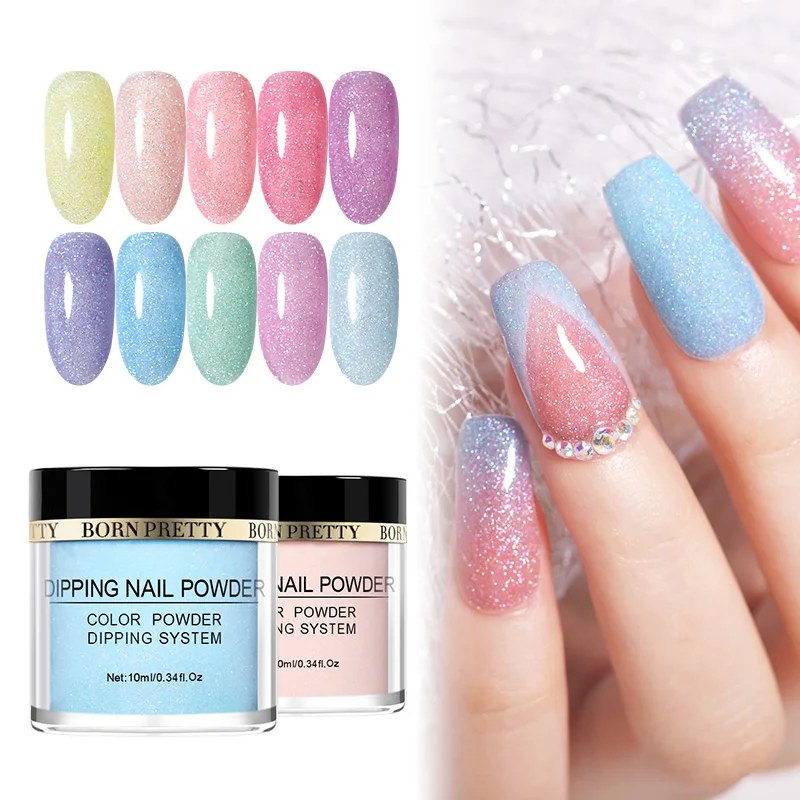 

BORN PRETTY 10ml Dipping Nail Power Translucent Starlit Glitter Dust Power Nail Art Decoration Natural Dry Manicure Glitter