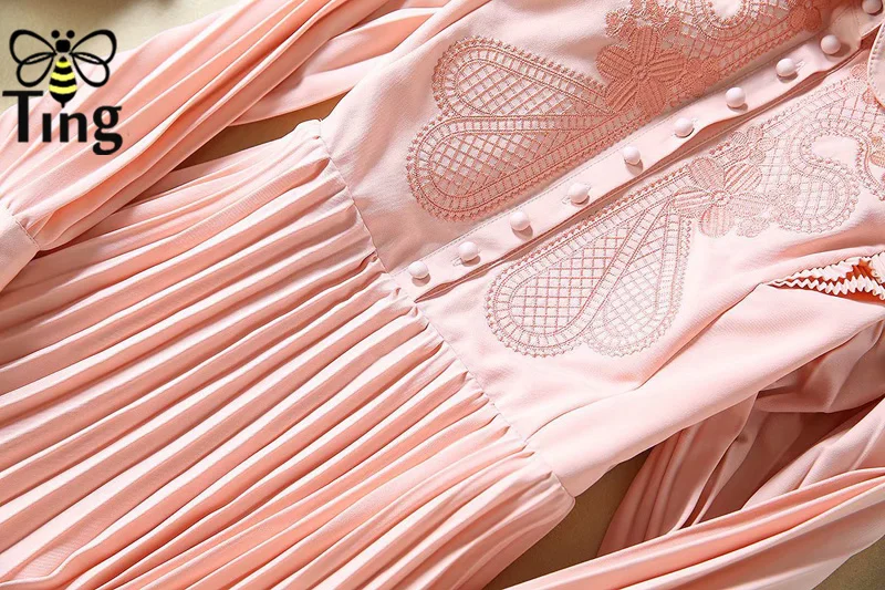 Tingfly дизайнерское Новое однобортное с вышивкой и оборками элегантное плиссированное платье розовые вечерние платья до колен для работы