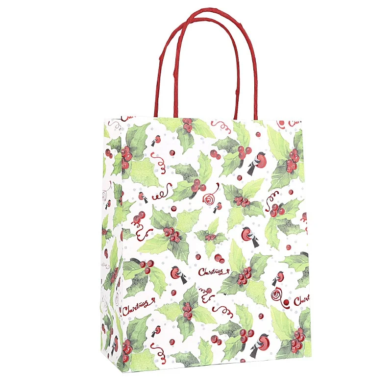 12PCS Christmas Gift Paper Bags Portable Biscuits Gift Bag Goodies Holders Tote Bags Containers For Christmas Party Home Bakery