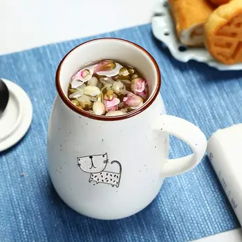 

Creative Color Cat Heat Resistant Mok Cartoon With Cover 380ml Cup With cover and Spoon Kitten Coffee Ceramic Mugs Kids Cup