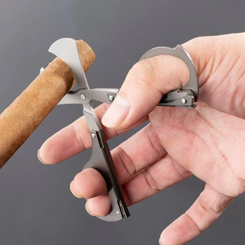 

Foldable Stainless Steel Multifunctional Cigar Cutter Scissors with Cigar Punch Bottle Opener Knife Outdoor Smoking Accessories