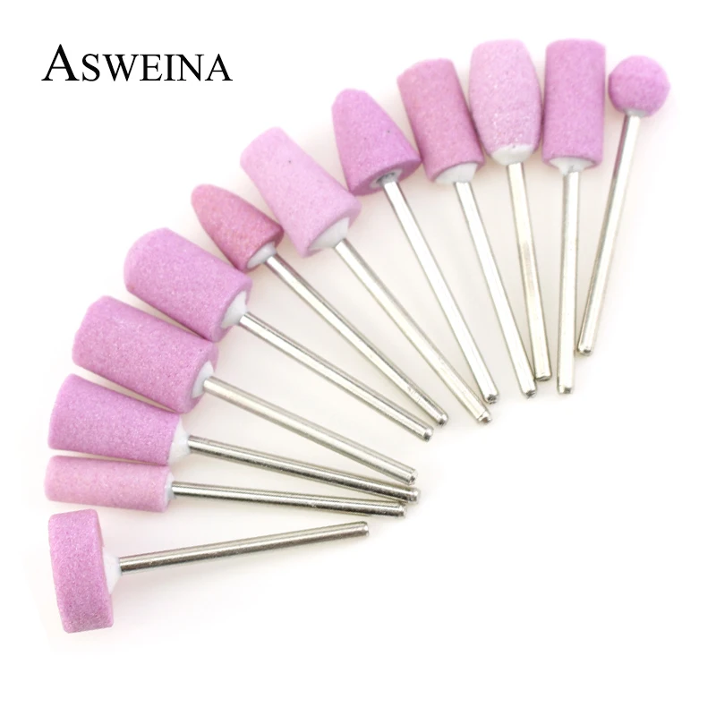 ASWEINA 12 шт. розовый керамический камень для ногтей сверло мельница корунд электрическая машина для маникюра ногтей Бур аксессуары инструменты