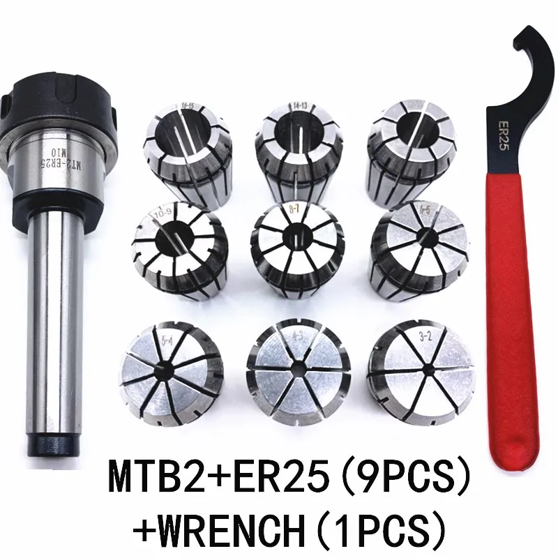 Spring collet tool holder collet chuck lathe tool holder spring collet chuck collet chuck holder lathe tool morse taper adapter collet block holder ER25 Spring Clamps 9PCS MT2 ER25 M12 1PCS Wrench 1PCS Collet Chuck Morse Holder Cone For CNC Milling Lathe tool