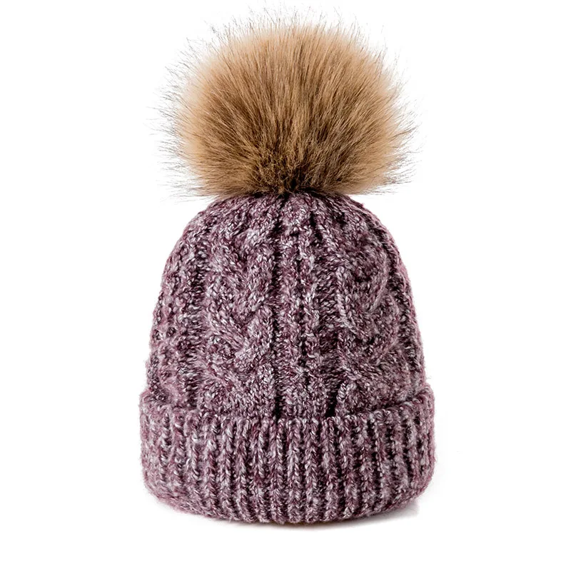 New Women's Hat For Women Winter Warm Knit Solid Color Wool Cap Warm Women's Skullies Beanies Hat Knitted Hats Casual Cap - Цвет: b