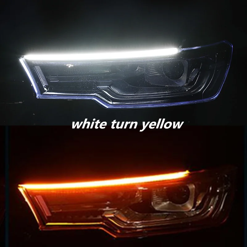 60cm white drl 2 шт. DRL светильник s 30 45 60 см дневной ходовой светильник Гибкая мягкая трубка направляющая автомобильная светодиодная лента белый красный сигнал поворота желтый Водонепроницаемый - Испускаемый цвет: 60cm white drl