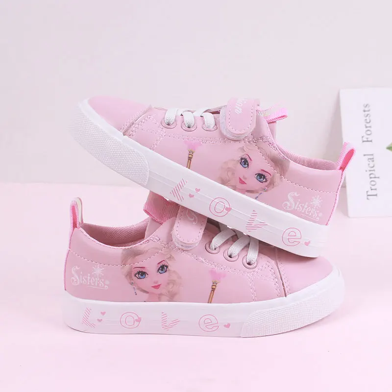 Pink 2 JUSTSL/Новинка; детская обувь на плоской подошве с рисунком принцессы; детские белые модные кроссовки; повседневная обувь из микрофибры для девочек; Размеры 25-30 - Цвет: Pink 2