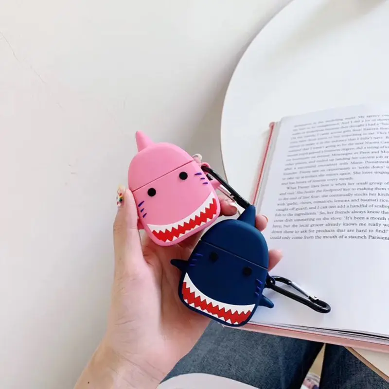 Милый рисунок акулы защитный чехол силиконовый чехол с карабином для Airpods 1/2