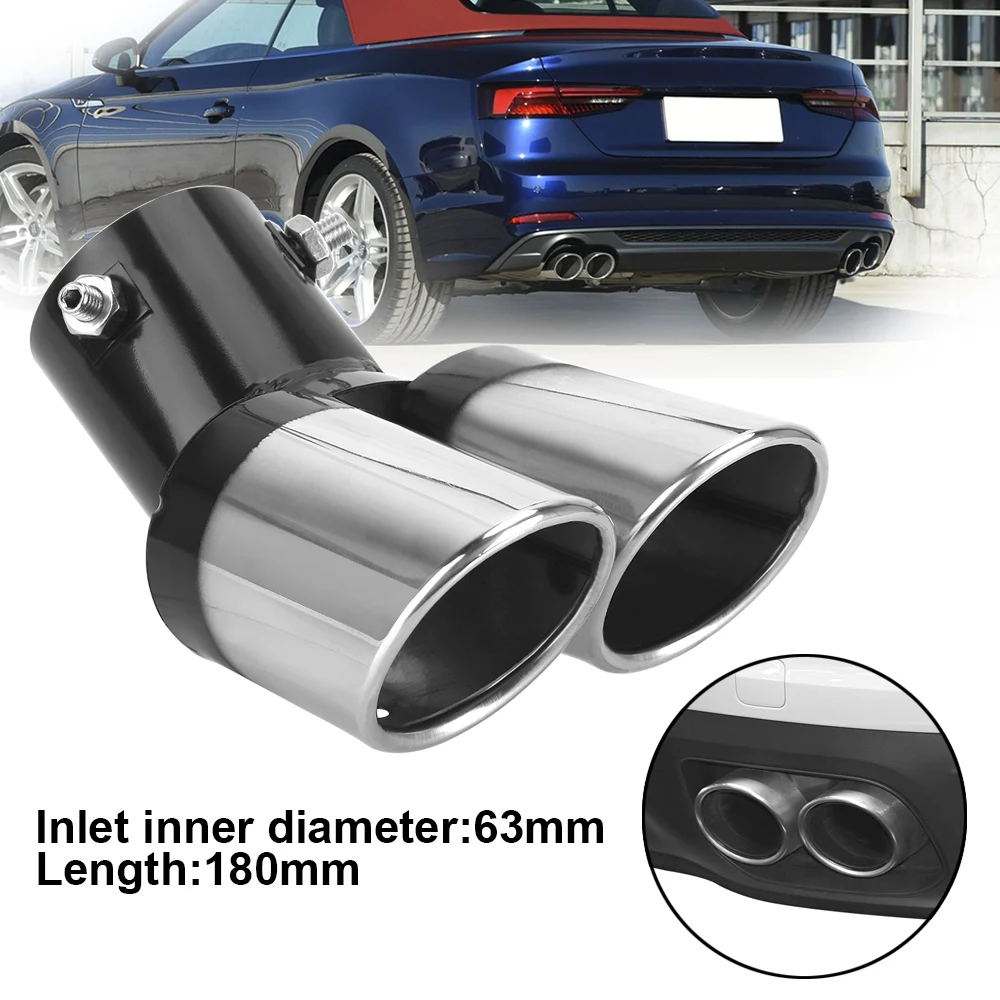 Car Decoration Chrome Tail Pipe Car Styling Universal Car Exhaust Trim Muffler Pipe Tail Stainless Steel Curved Double Outlet