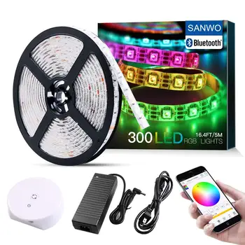 

LED Light Strip Kit, 16.4ft RGB 300 LEDs Waterproof App Strip Lights with 24V Power Supply, Bluetooth Controller and Rope Light