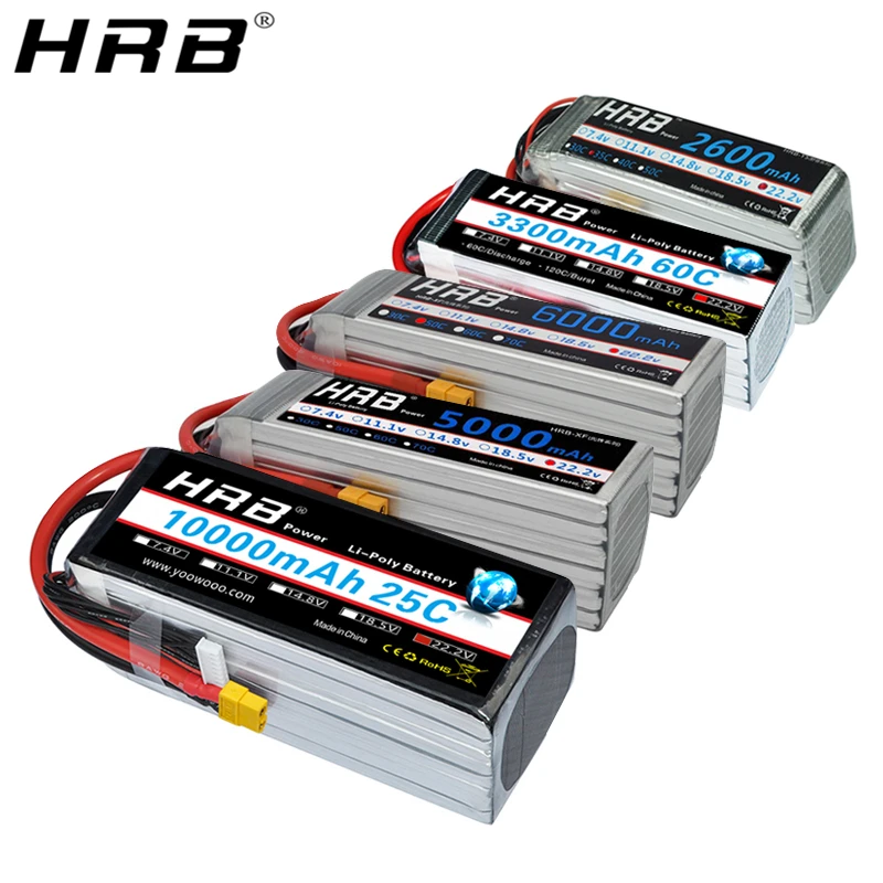 HRB 6S 22 2 в Lipo аккумулятор XT60 2200 мАч 1800 2600 3300 4000 5000 6000 10000 12000 16000 22000 RC части|Детали и