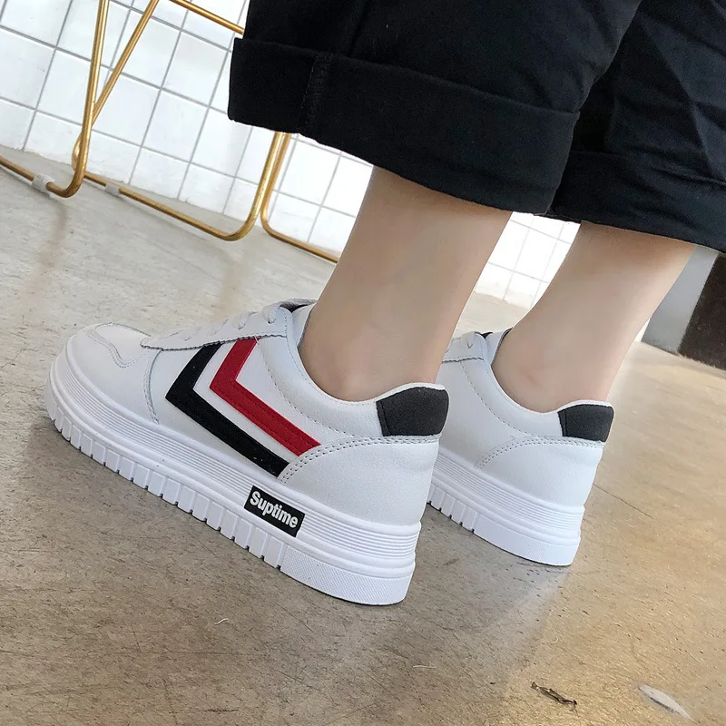 

White Shoes Women's 2019 Spring New Style Lace-up Versatile Thick Bottomed INS Sports Casual Students Flat Shoes Women's