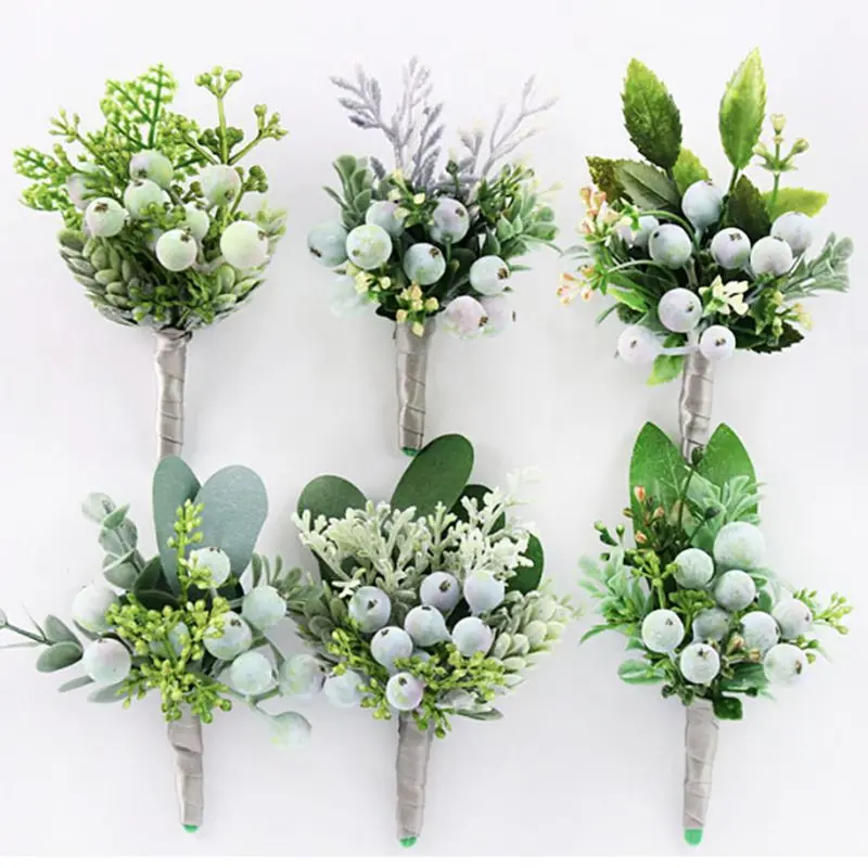 

Handmade Realistic Berry Green Pants Boutonniere Corsage Wristlet for Men Women Groom Bride Wedding Prom Party Suit Decoration