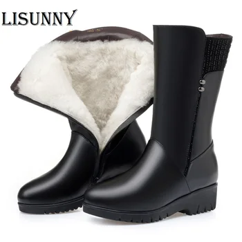 

Women Long Boots 2020 Winter New Wedge With Wool Warm Women's Boots Large Size 41 42 43 Winter Shoes Season Slip Mother Shoes