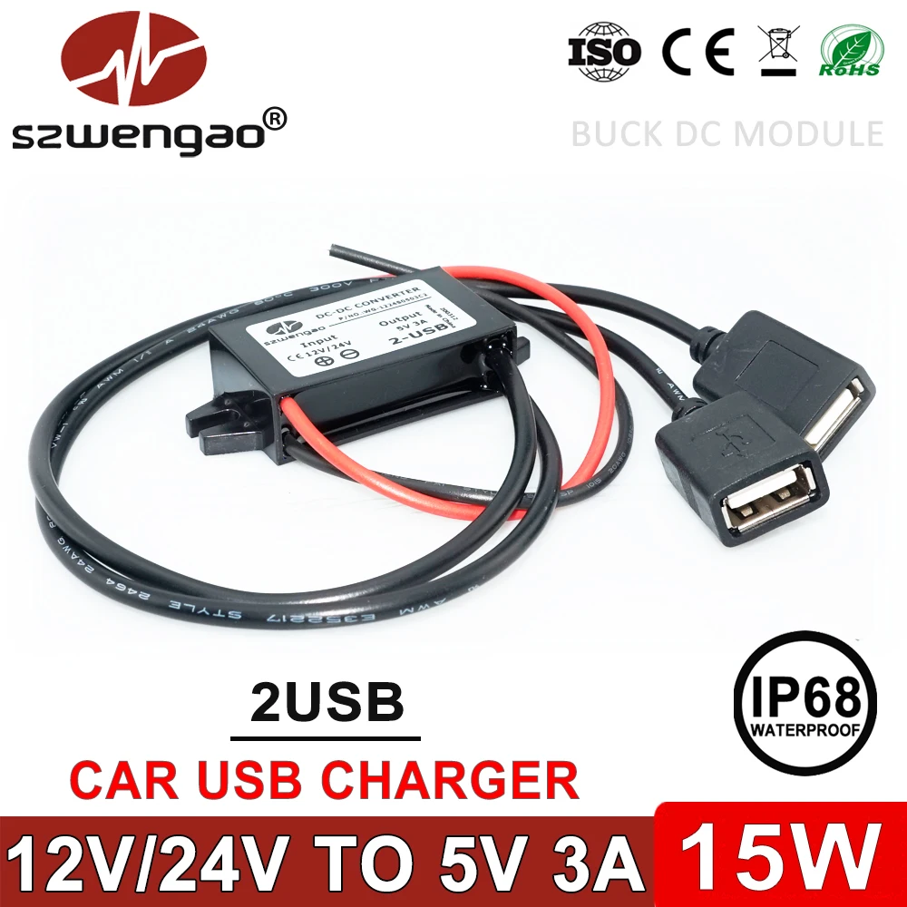 szwengao DC DC 12V 24V to 5V 3A 15W Car USB Charger Step Down Voltage
