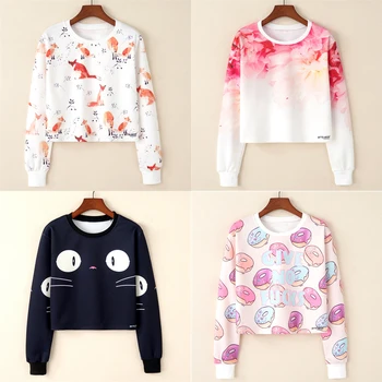 

Artguy Women Hoodies Sweatshirts Girls Long Sleeve Pink Kawaii Printed Crop Top Short Blouse Pullover Hoodie Cropped Sweatshirt