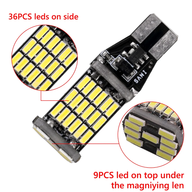 VODOOL T15 W16W Автомобильный светодиодный светильник лампочки Canbus Error Free 12V 4014 45SMD автомобиля стояночный тормоз чтя сигнальные лампы Хвост светильник