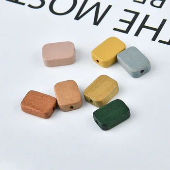 

Wholesale 100pcs 13*9mm Classical Colorful Wood Beads Rectangle Geometry Shape Wooden Beading Accessories Girl Earring Charm DIY