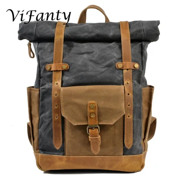 

Waxed Canvas Leather College Weekend Travel Rucksack 15in laptops Backpack
