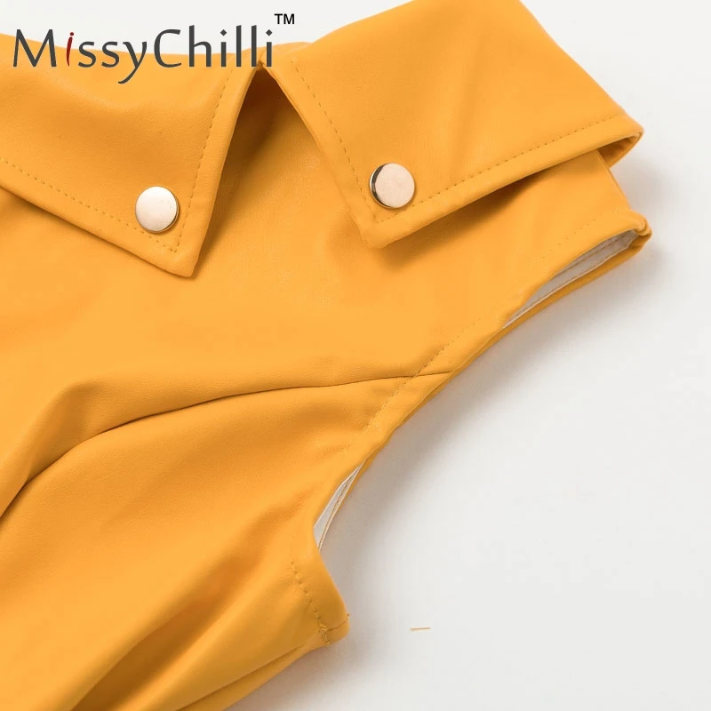 MissyChilli One shoulder yellow sexy dress Elegant belt bodycon autumn Pu leather dress Party zipper night club dress winter