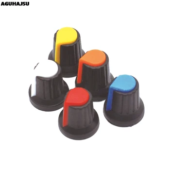 

25PCS/lot WH148 potentiometer knob cap(copper core) 15X17mm 6mm Shaft Hole AG2 Yellow Orange Blue White Red 5colour*5PCS=25PCS