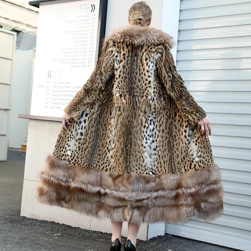 Новая длинная натуральная норка шубы из меха большого размера леопардовая Роскошная натуральная теплая Женская куртка пальто