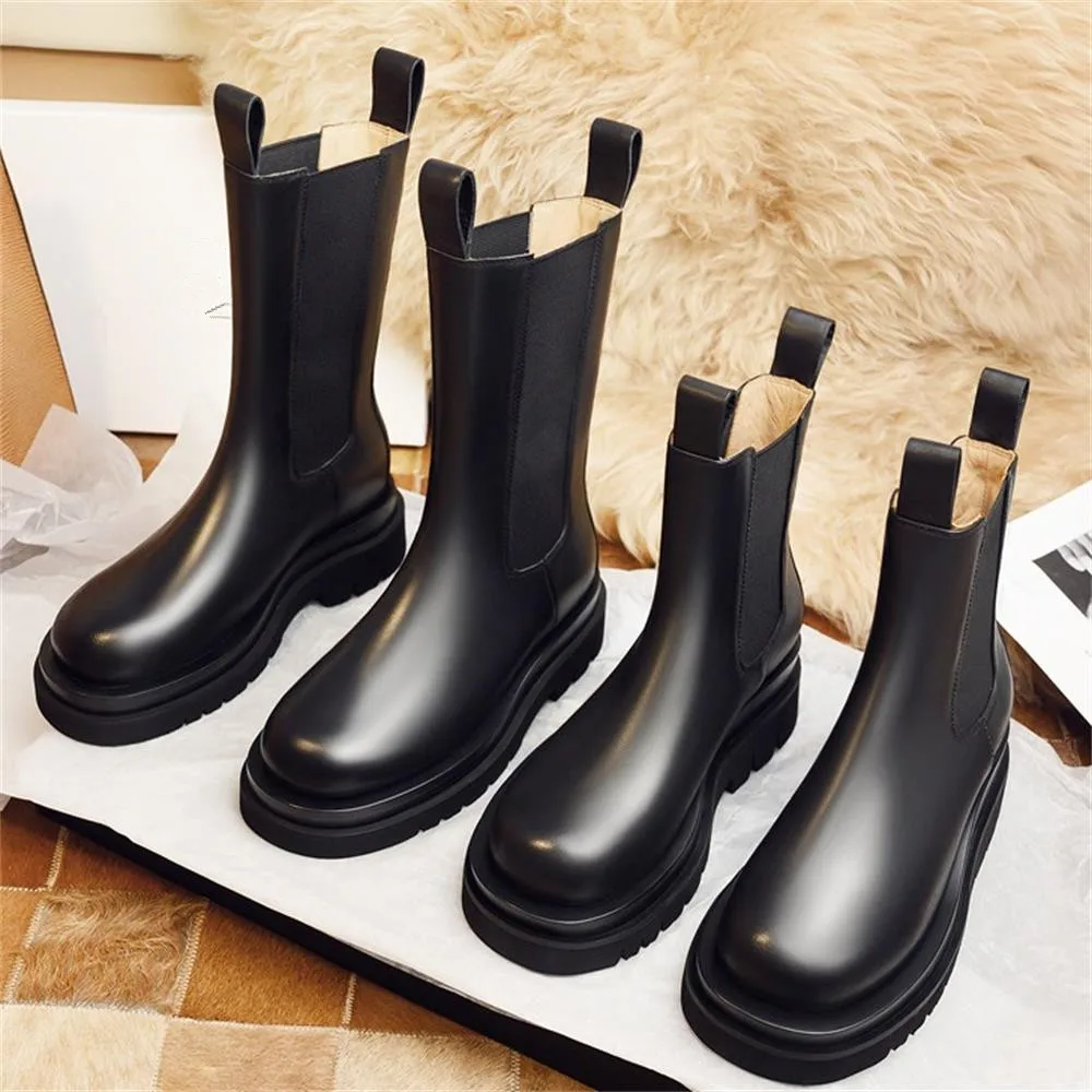 Women Genuine Leather Boots Ladies Designer Shoes Platform Sole Increased Ankle Chelsea Boots Female Women Shoes Botas De Mujer