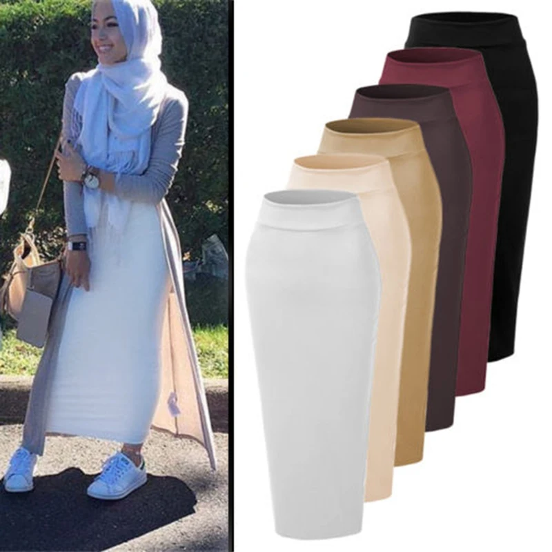 Мусульманский Плотная юбка Bodycon Высокая талия с длинными длинное платье Для женщин карандаш юбка Лидер продаж