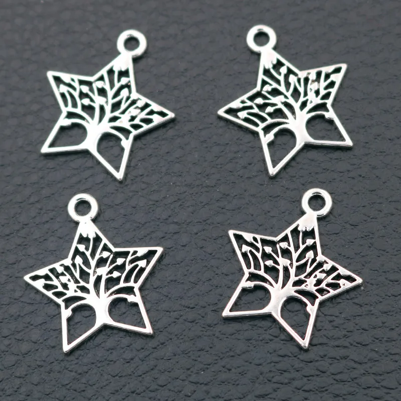 

30pcs Fashion Tree of Life Charm Pentagram Pendants Bracelet Earring DIY Jewelry Handicraft Making 23*21mm A2174