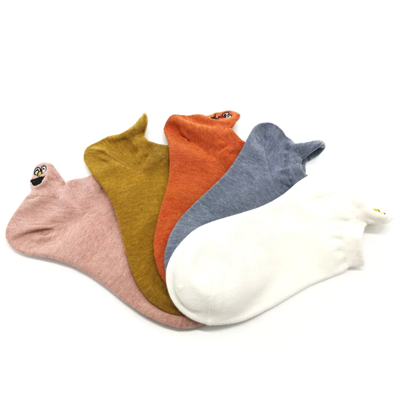 5 Pairs 5 пар/упак. каваи вышитые выразительные женские носки счастливые Модные ботильоны забавные Женские носочки хлопок Лето карамельный цвет - Цвет: 5 Pairs